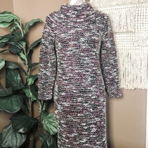 Purple Black Cowl-Neck Woven Knit Dress